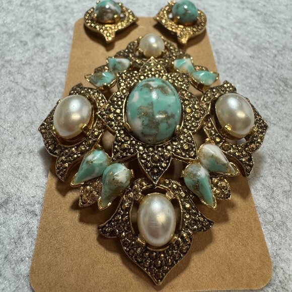 Vintage 1960s Sarah Coventry Remembrance Brooch/Enhancer Pendant & Earrings Set - Picture 2 of 7